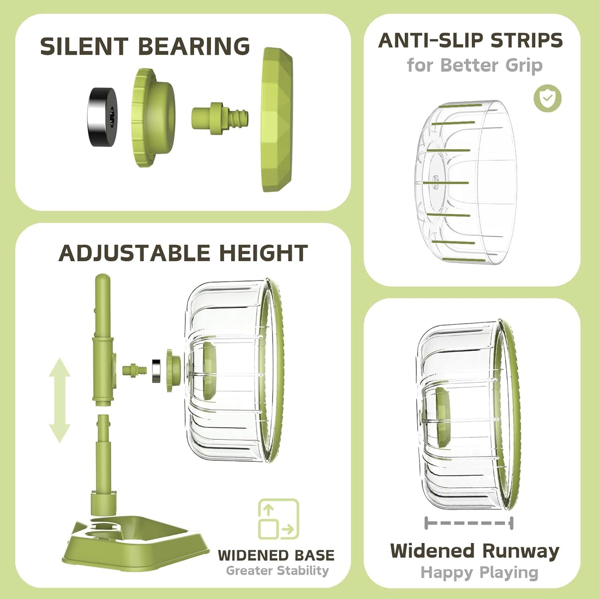 Hamster Wheel, Quiet Spinner Hamster Running Exercise Wheel with Adjustable Stand for Small Animals - Green / Small(6.3 inch) - image 3