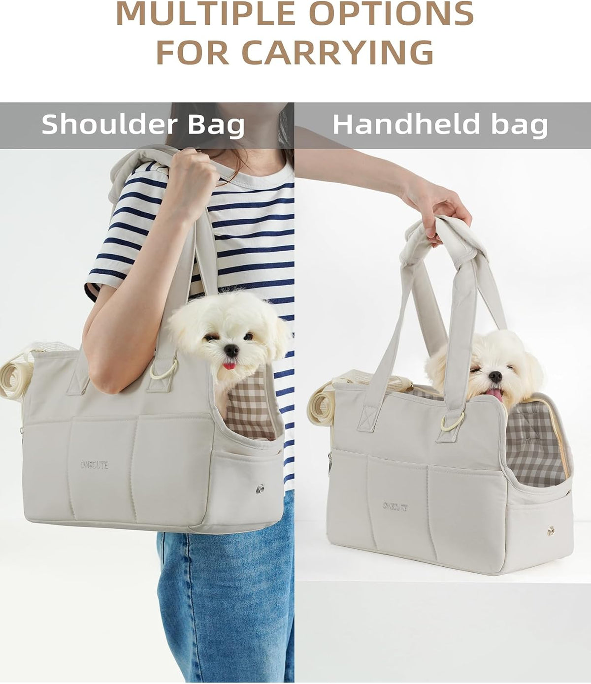 ONECUTE Dog Purse Carrier for Small Dogs Rabbit cat with Large Pockets - Grey / 17.0"L x 7.5"W x 12.0"H - image 4