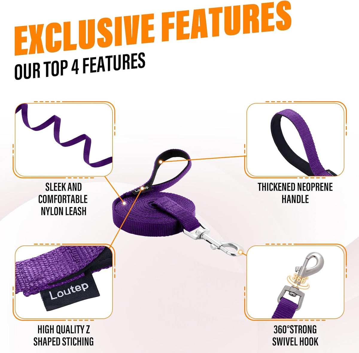 Long Line Dog Training Leash with Padded Handle - 30ft / Purple - image 2