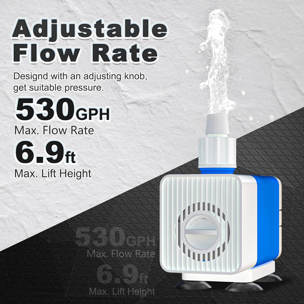 SongLong Submersible Pump 200GPH 5.2ft. High Lift for Fountains – Essentials for Fish - Water Pump 530GPH+6.5ft - image 3