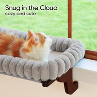 Zakkart SnugCloud Cat Perch for Windowsill – Essentials for Cats - Dark Stained Wood w/ Gray Bed / Large (25"x15") - image 2