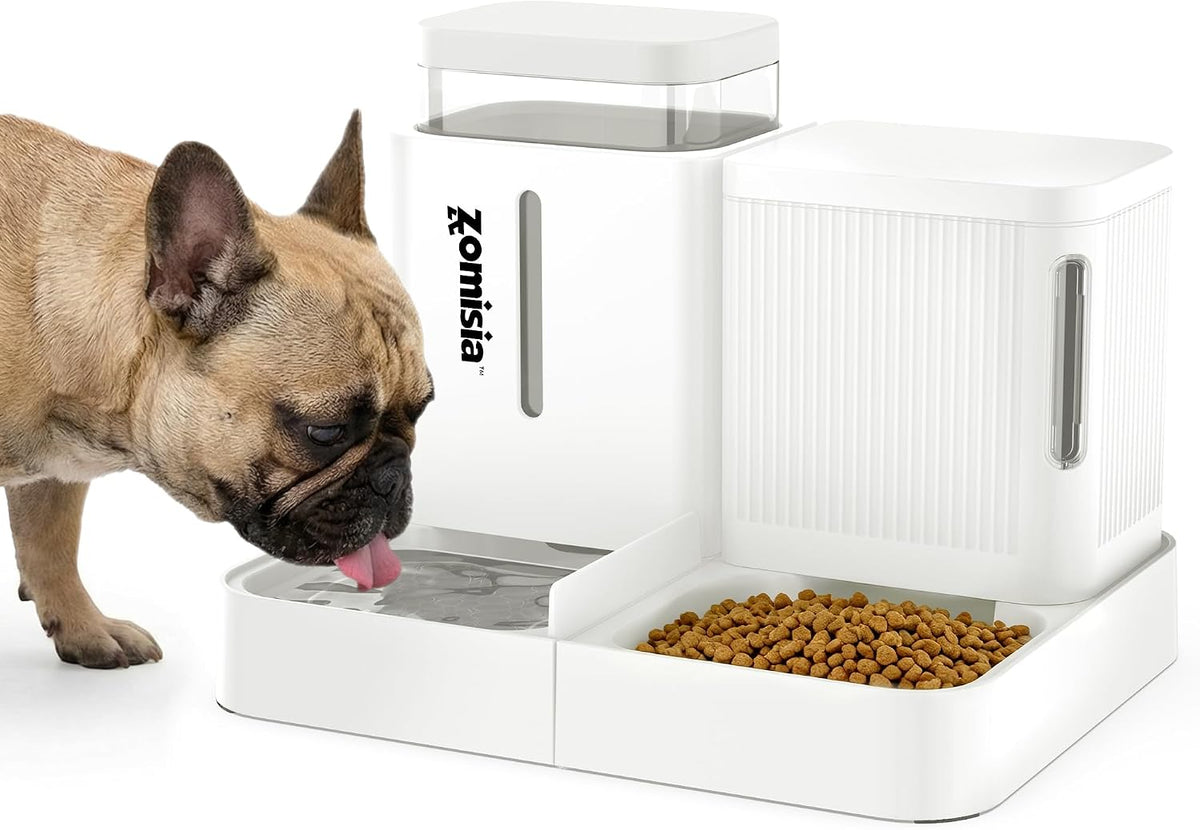 Automatic Cat Feeder, Gravity Cat Food Dispenser - 1.6 Gallon x 2 / White