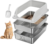 Stainless Steel Cat Litter Box with Lid - Silver Gray / XL / 1
