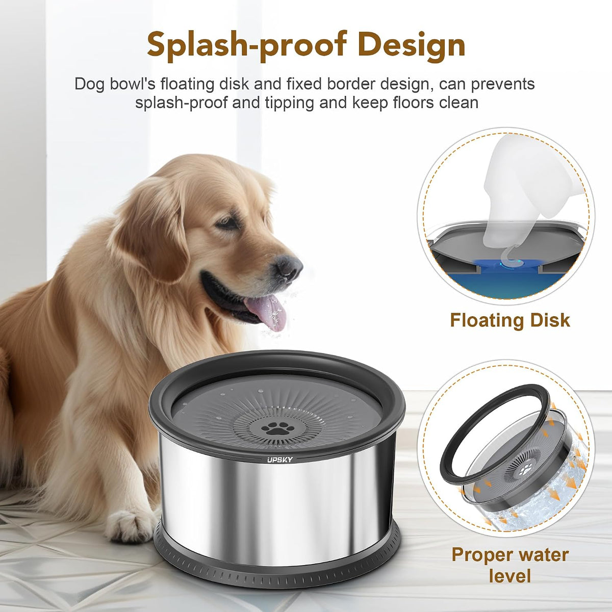 UPSKY 6.5L No Spill Dog Water Bowl Stainless Steel with Anti-Slip Mat – Essentials for Dogs - B.4.5L / H-Grey - image 2