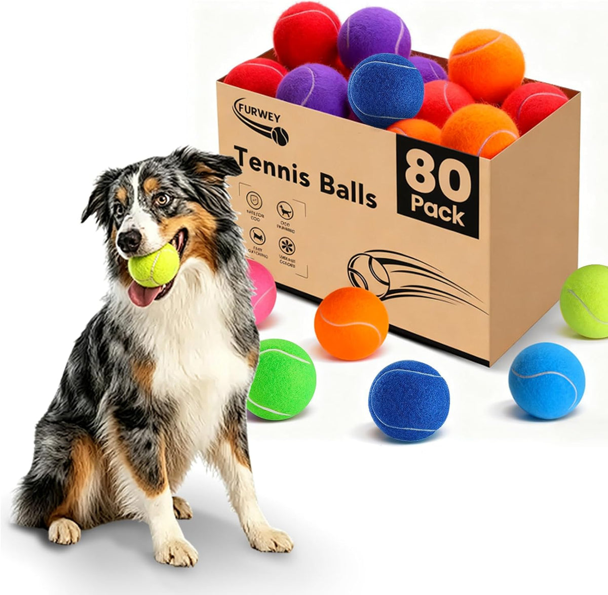 Colorful Tennis Balls for Dogs, Non Squeaky - Small-2in / 80P