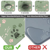 Patterned Cat & Dog Bowl Mat for Food and Water - Small (12" x 20") / Light Green-catpaw - image 4