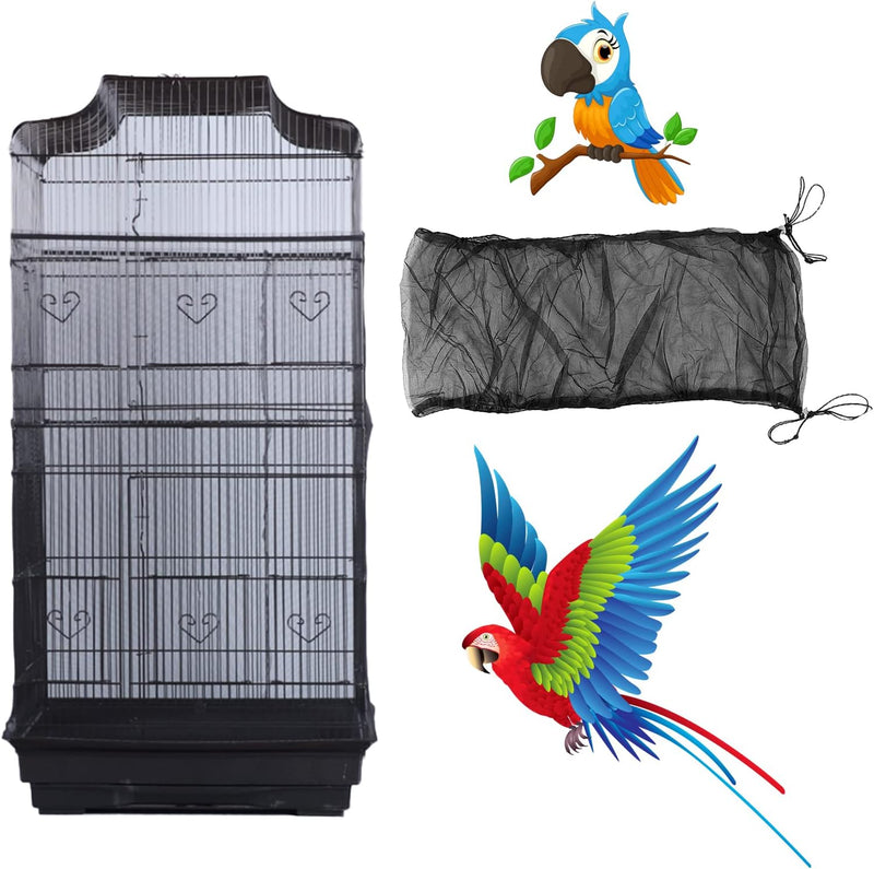 Bird Cage Seed Catcher, Large Airy Gauze Seeds Bird Cage Cover Guard Adjustable Bird Cage Cover - Large / Black
