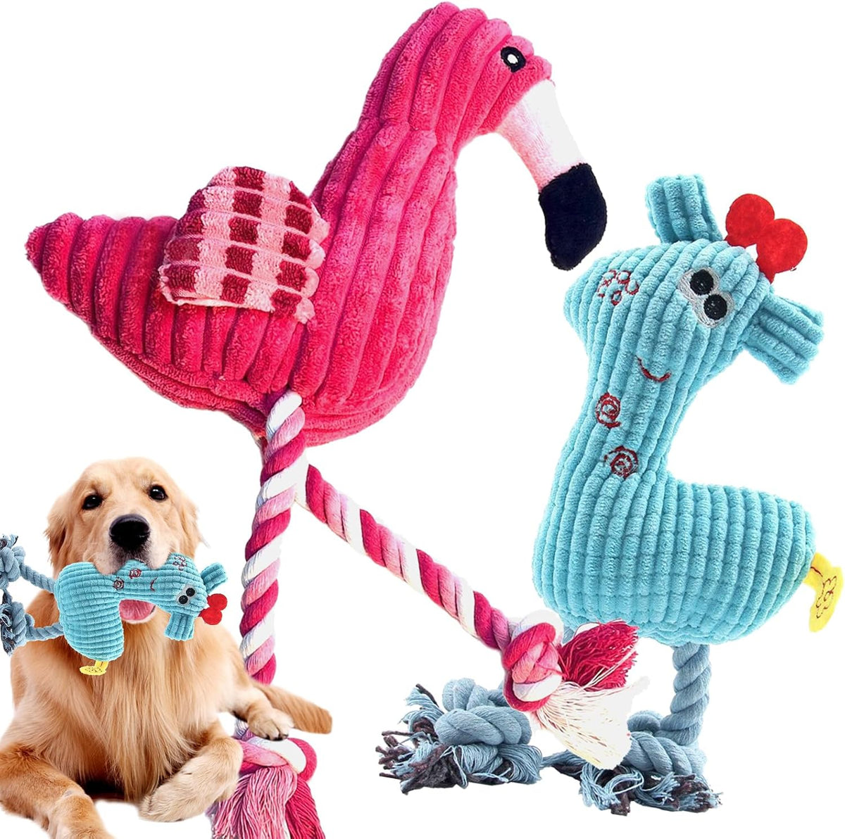 5 Pack Plush Dog Toys with Rope, Squeaky Dog Toys - 2 Pack Dog Toys