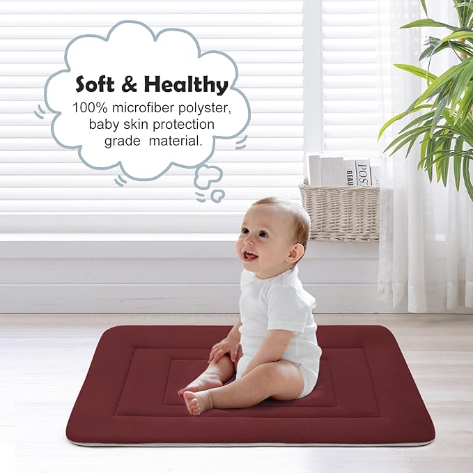 JoicyCo Dog Bed Soft Dog Crate Bed Pad Mat, 36 in Non Slip Bottom Washable Dog Beds for Medium and Large Dogs, Pet Bed Mattress Kennel Pad, Dark Red