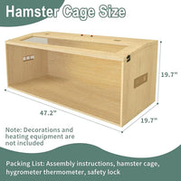 Large Hamster Cage 48", Top Opening Lockable Roof, Gerbil Cage with Ventilation Window, Dwarf Hamster Cages and Habitats, Chewproof Syrian Hamster Habitat Enclosure, (Wooden, 48" L x 20" W x 20" H)