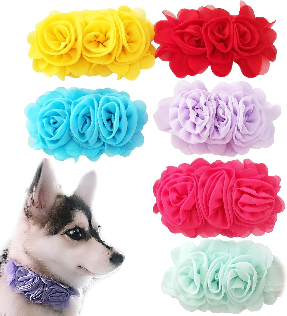4PCS Dog Collar Flower Pink Attachment Bow Slider Charm for Large Dog – Essentials for Dogs - Yellow,Blue,Green,Red,Pink,Assorted Colors,Purple