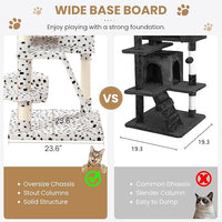 SHA CERLIN 65in Larger Cat Tree Tower Condo for Indoor Kitties/Multi-Level Furniture Activity Center with Wide Base/Cozy Plush Perches/Baskets/Sisal Scratching Posts and Hammock/White & Black Spot