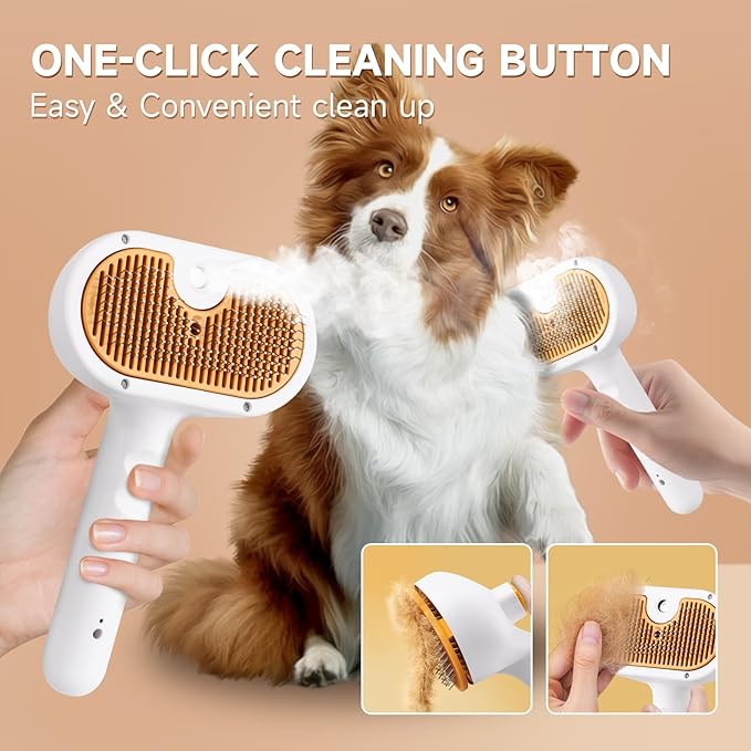 Pet Steam Brush for Dogs & Cats with Paw Cleaner & Shampoo – 3-in-1 Grooming Spray Comb, Mist Massage & Defur Function, Water Spritz Deshedding Tool for Long/Short Hair, Indoor Pets