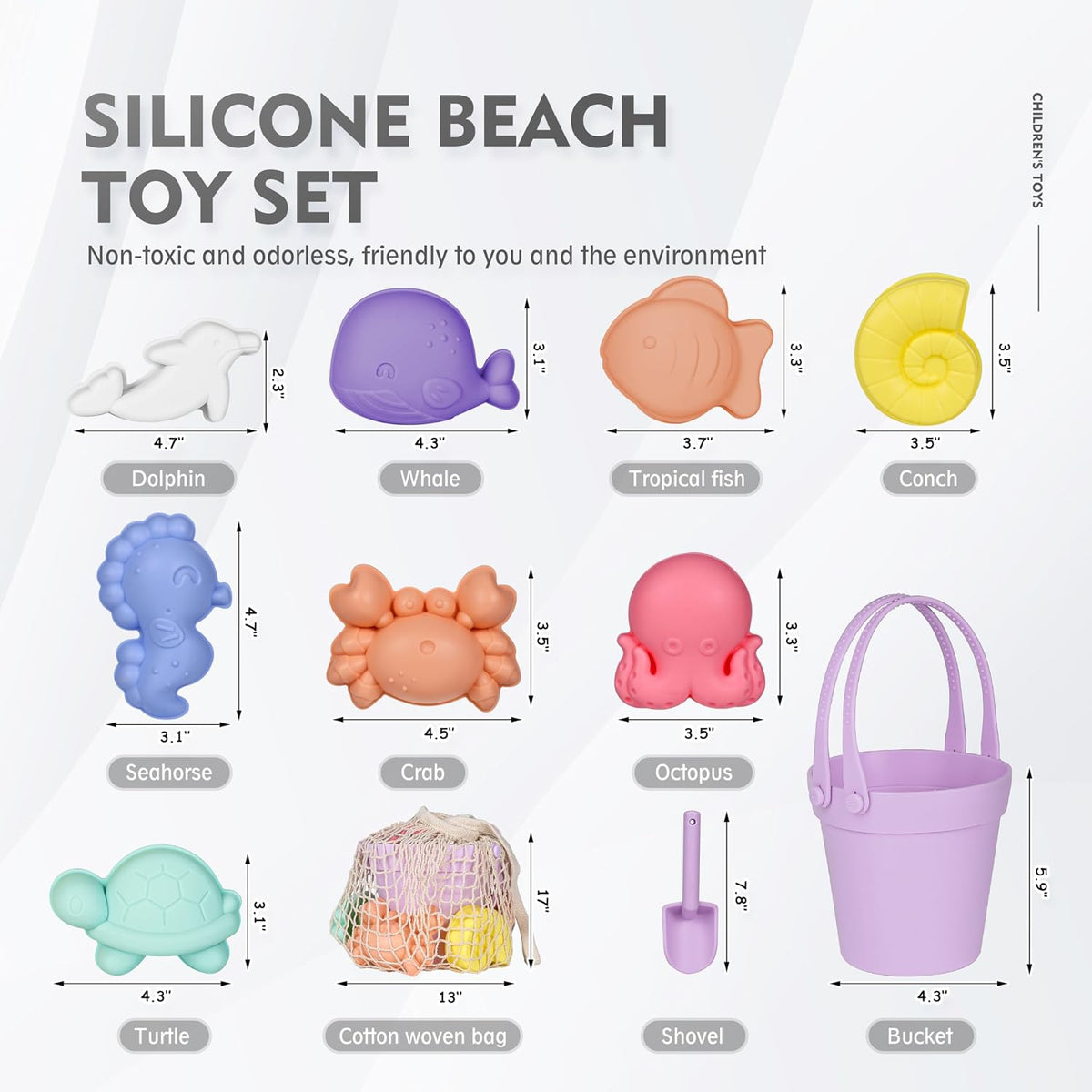 MarcZero 11Pcs Silicone Beach Toys, Bucket & Sand Toys - Purple - image 2