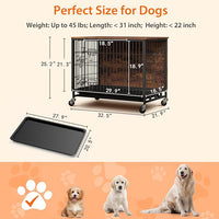 Dog Crate Furniture, 32.5" Wooden Dog Crate Furniture Side End Table, Indoor Kennel with Double Doors, Dog Crates for Medium Dogs, Rustic Brown