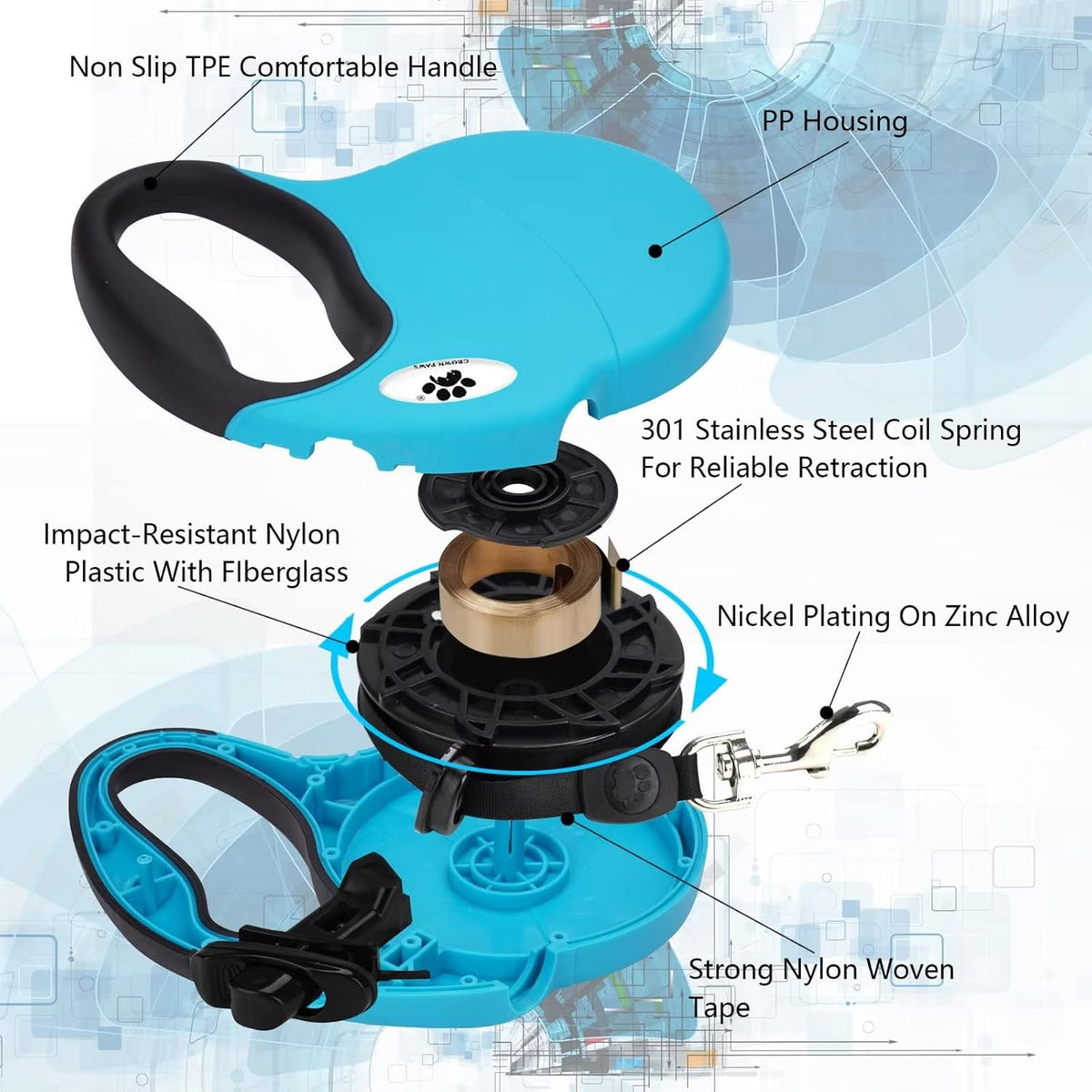 16ft Retractable Dog Leash for Large Breed Dogs up to 110 lbs - Small / Blue - image 3