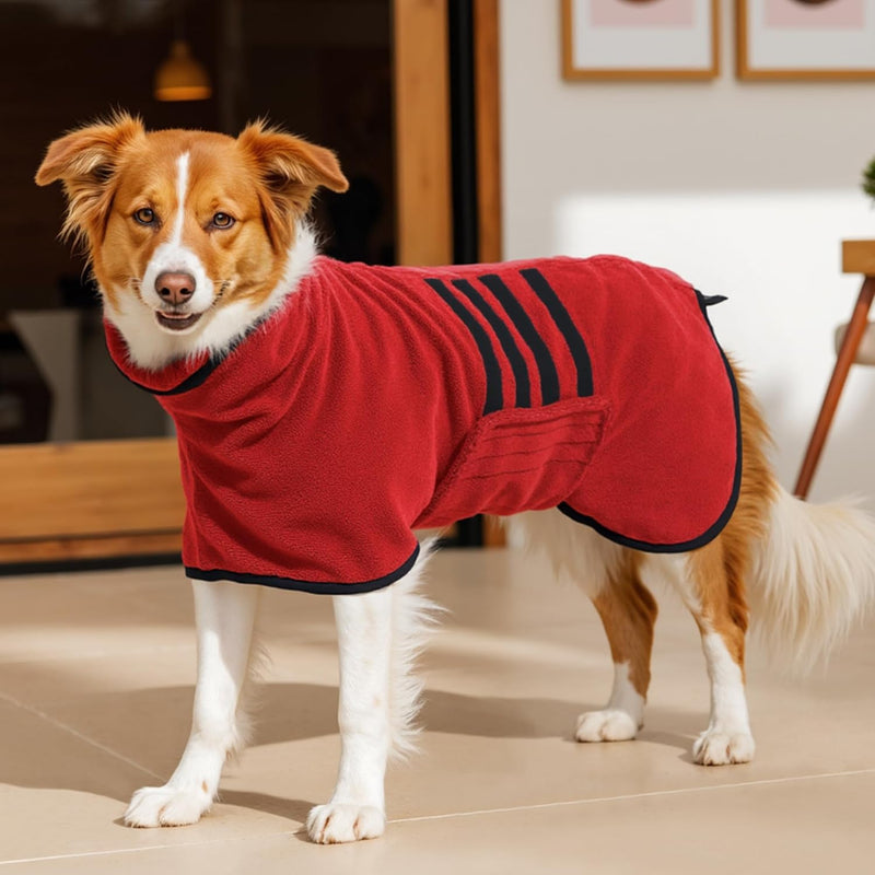 Microfiber Dog Bathrobe, Super Absorbent Dog Drying Coat – Essentials for Dogs - Red / Large