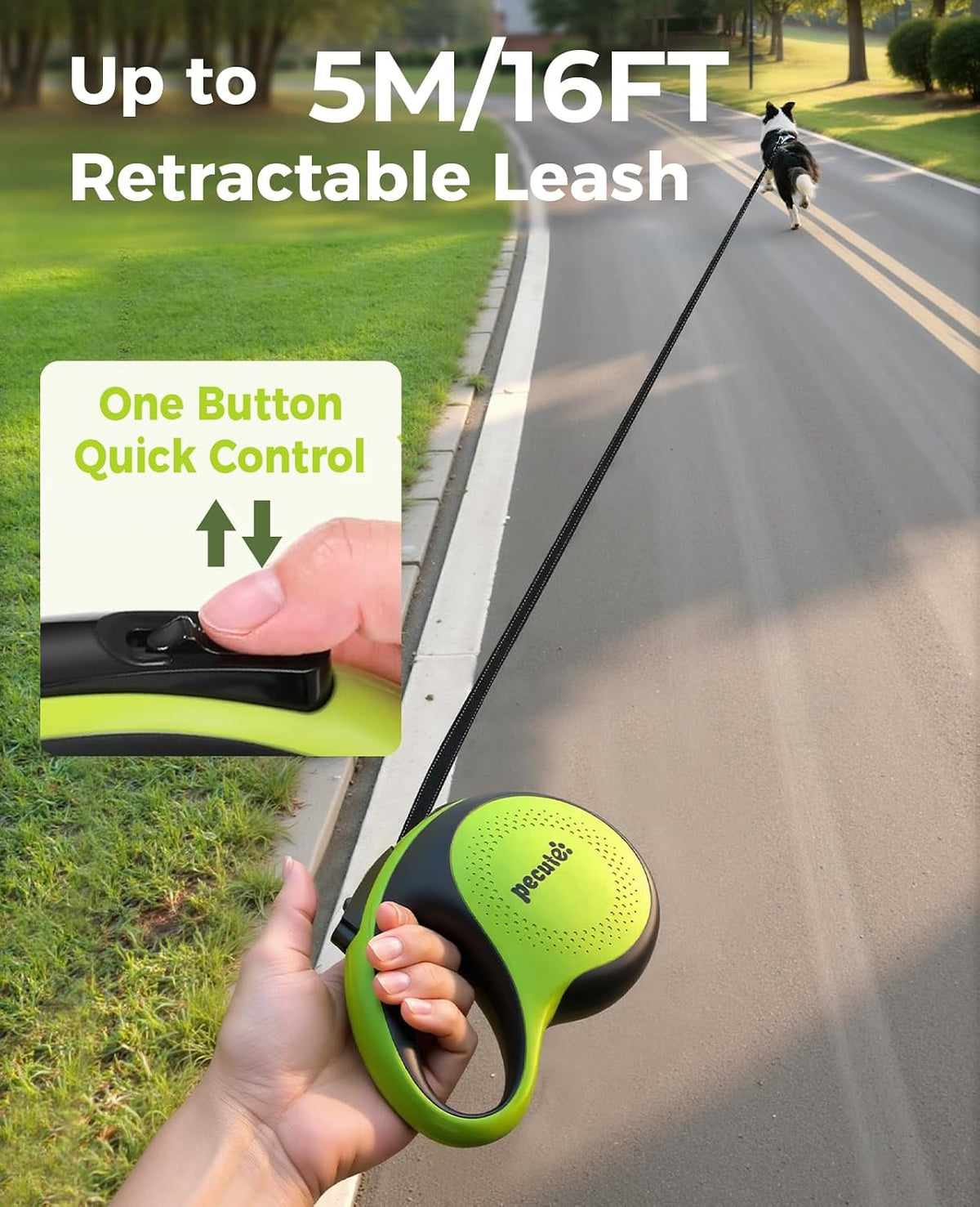 Retractable Dog Leash with Light, 360° Tangle-Free - Green with LED light / Large-16ft - image 3