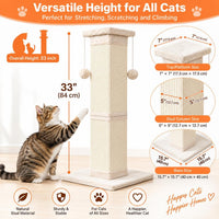 SOCATER Cat Scratching Post 33 Inch, Beige – Essentials for Cats - white - image 2