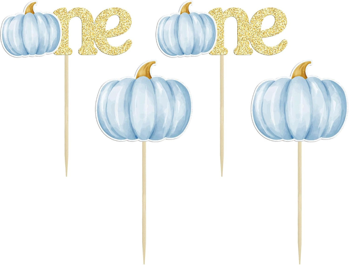 Gyufise 24Pcs Pumpkin Oh Baby Cupcake Toppers Pink Fall Pumpkin - Blue 4 - image 3