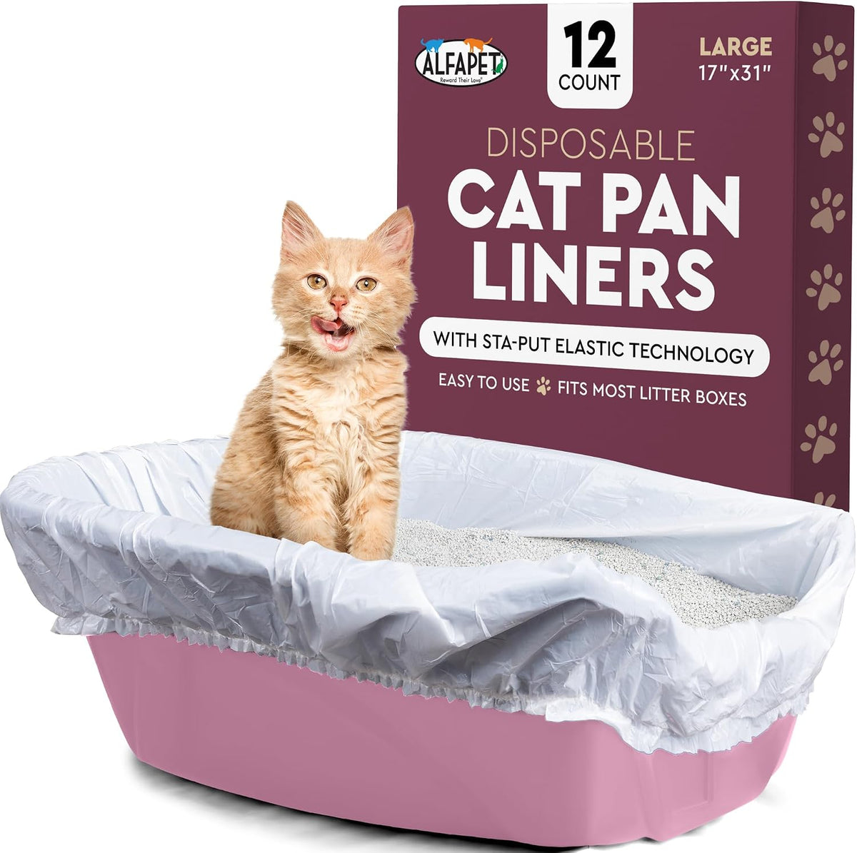 Alfapet large cat litter box liners, 12 count, with Sta-Put elastic fit