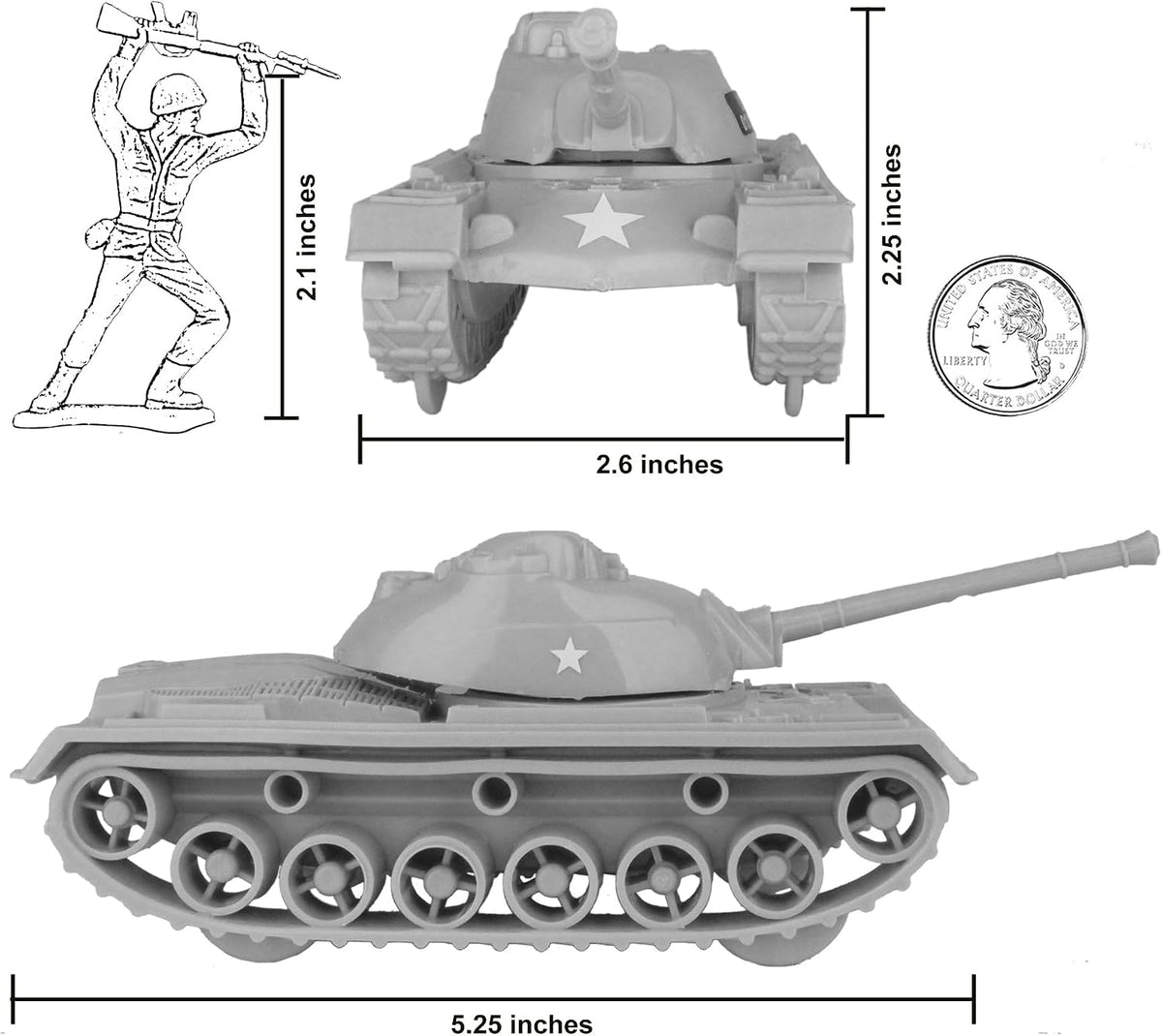 TimMee Toy Tanks for Plastic Army Men, OD Green WW2 3pc - Gray - image 2