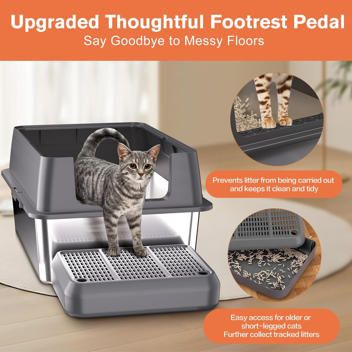 XXL Stainless Steel Litter Box with Lid - image 4