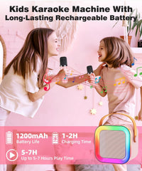 Mini Kids Karaoke Machine Ages 3-12 - Pink - 2 Mics - image 2