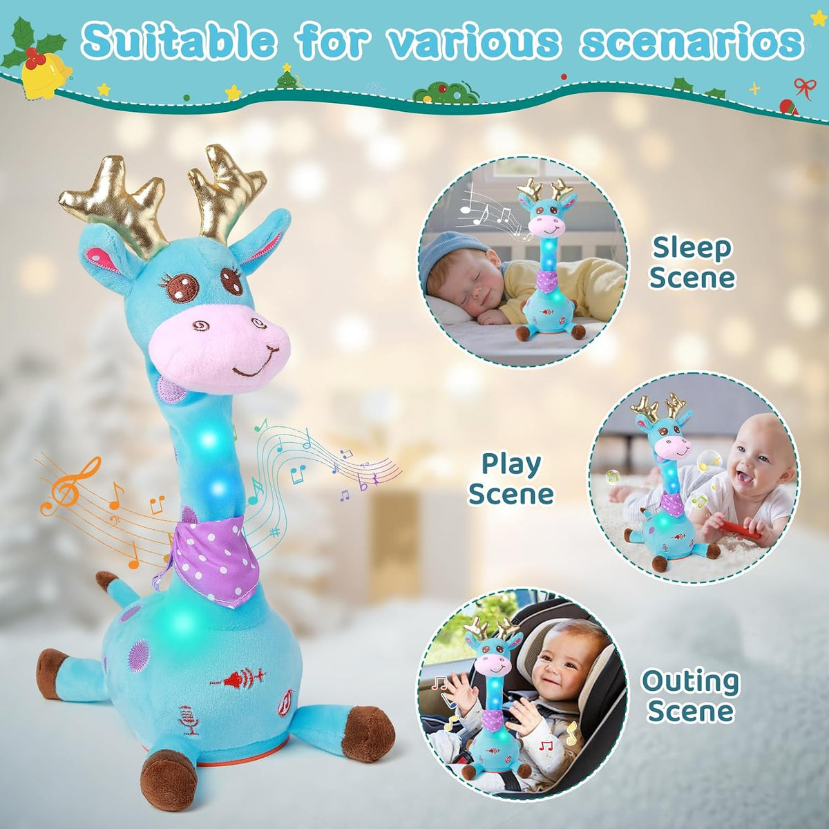 Dancing Talking Giraffe Toy, Singing Giraffe Baby Toys for Kids – Fun for Kids & Family - Blue Giraffe Antlers - image 4