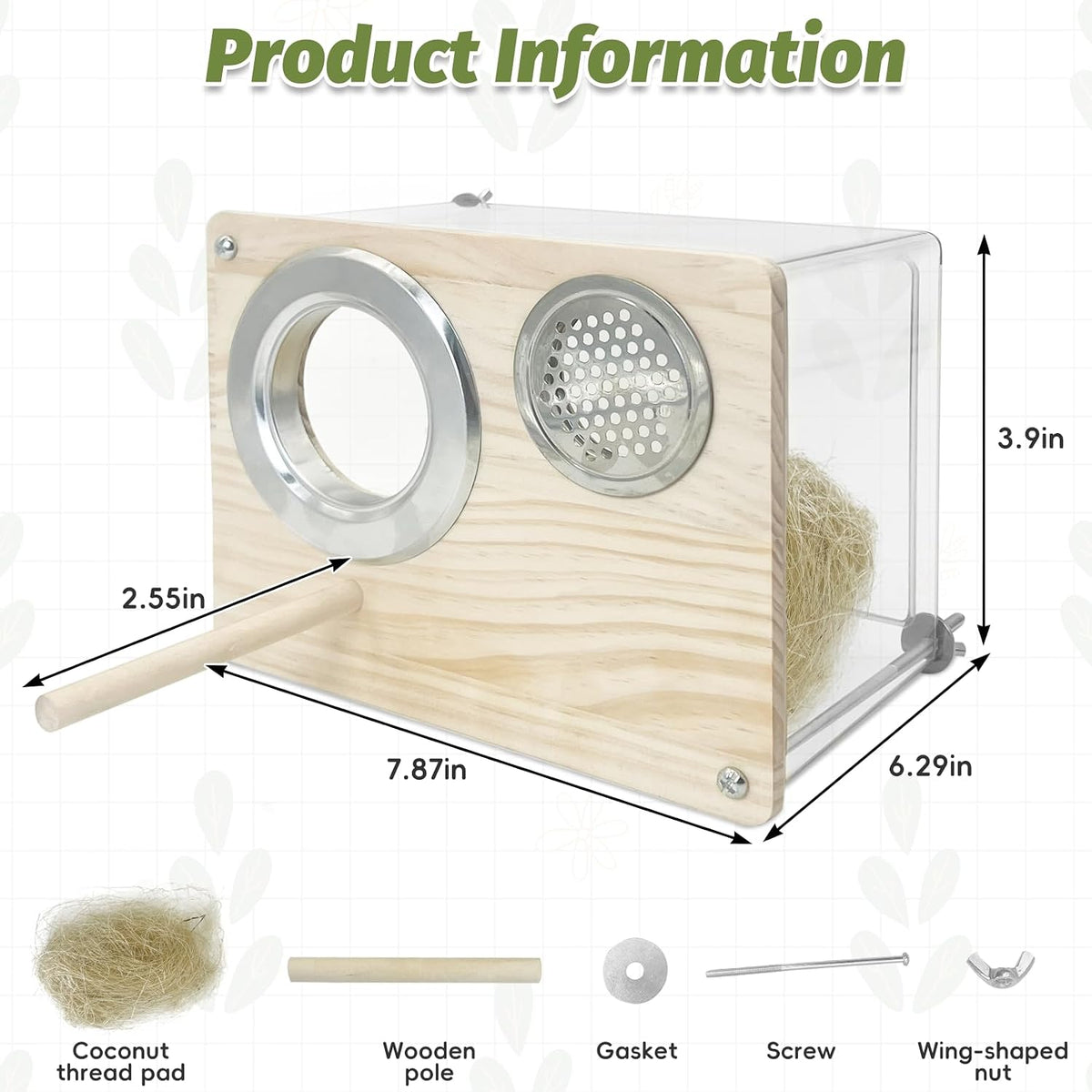 PINVNBY Parakeet Nesting Box Bird House for Cage Wood Mating Box Bird - Acrylic,L: 8.07*6.2*3.93 inch - image 2