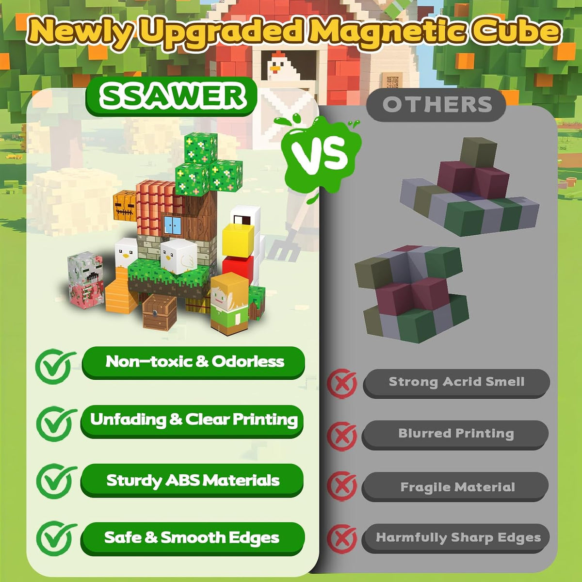 SSAWER 48 piece magnetic blocks travel set with colorful building cubes - view 25