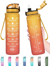 Enerbone Water Bottle, Leakproof BPA & Toxic Free, Motivational Water Bottle with Times to Drink and Straw, Fitness Sports Water Bottle with Strap for Office, Gym, Outdoor Sports