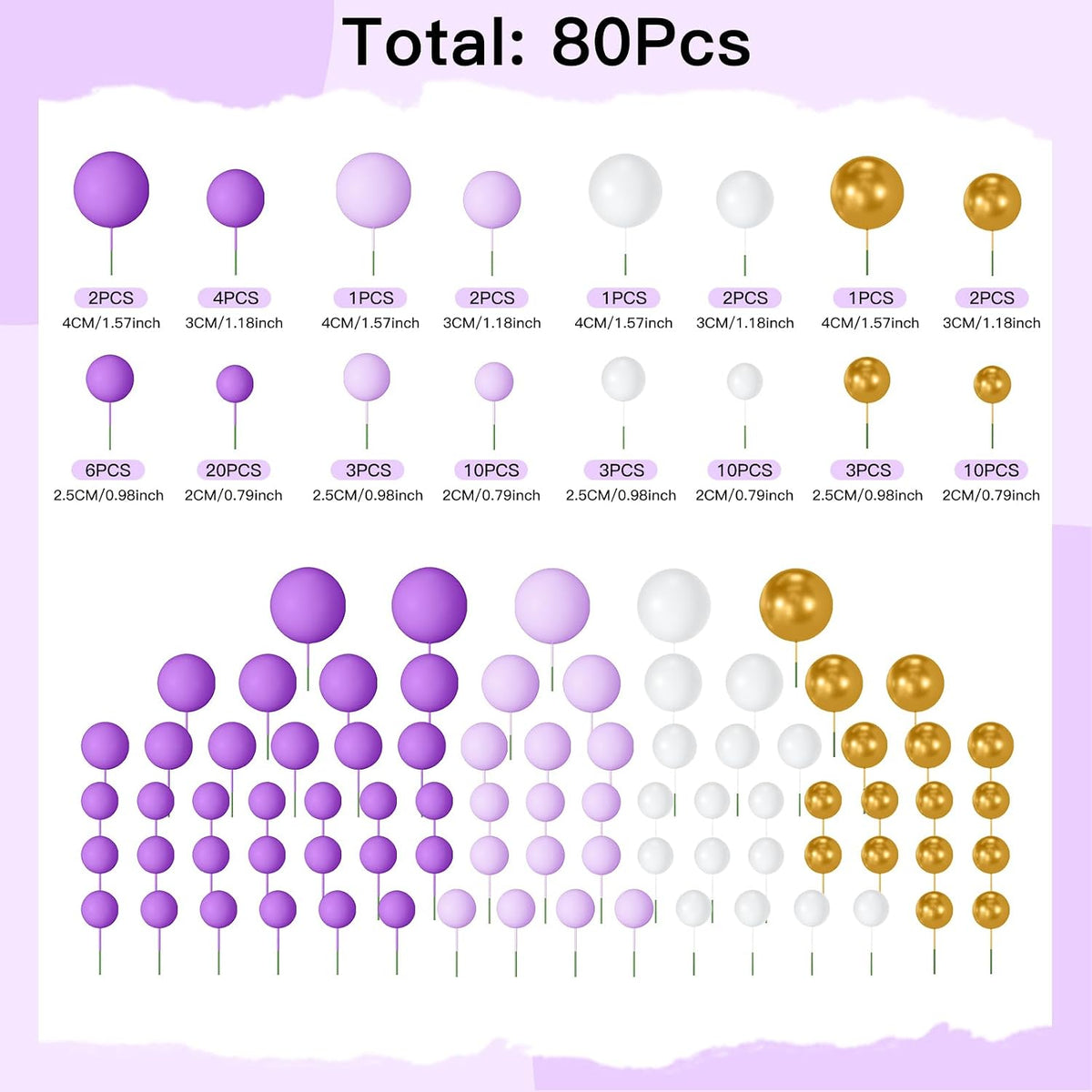 NACHLYNN 80 Pcs Cake Balls Decorations Mini Balloon Cake Topper Balls - Purple Gold Series - image 2