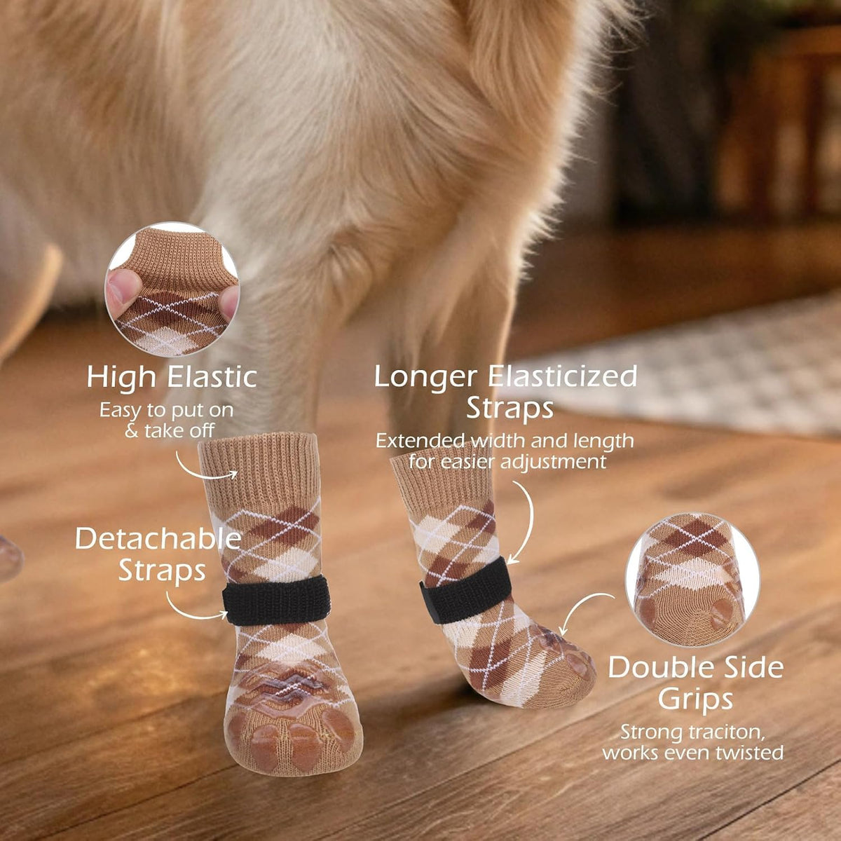 EXPAWLORER Dog Socks to Prevent Licking Paws - Large / Khaki - image 3