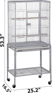 ZENY 53-Inch Bird Flight Cage, Wrought Iron Standing Large with Rolling Stand for Cockatiels Pet Parrot Parakeet Lovebird Canary Finch (White)