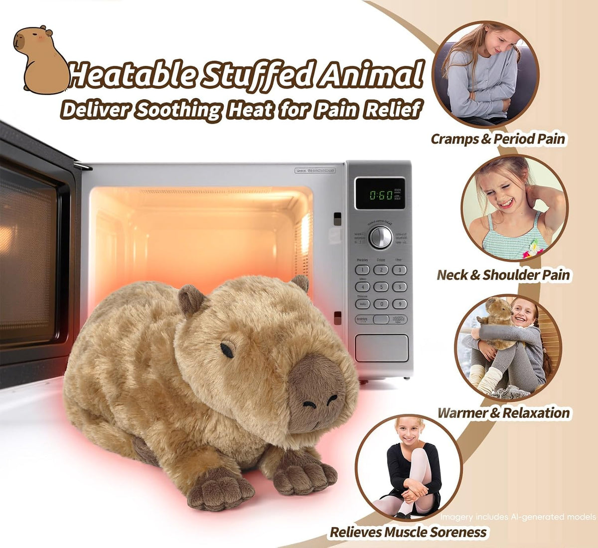 Capybara Stuffed Animals, Microwavable Stuffed Animal Adorable Fluffy Capybara Plush for Warmth - Capybara-1 - image 4