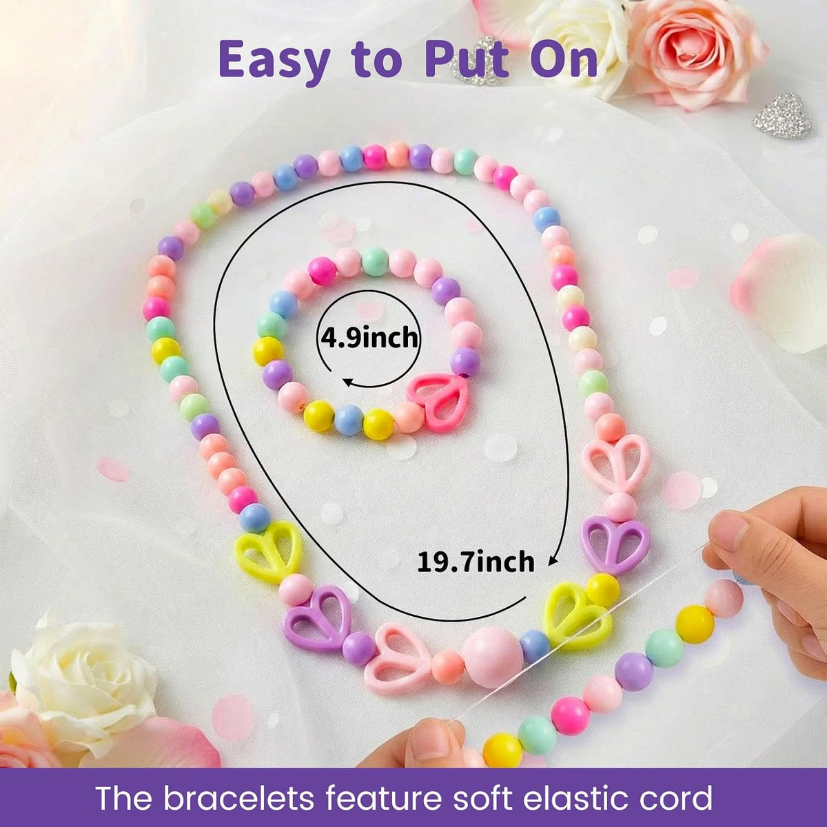 BigOtters 6 sets of girls bead necklaces and bracelets with heart, flower and star beads - view 3
