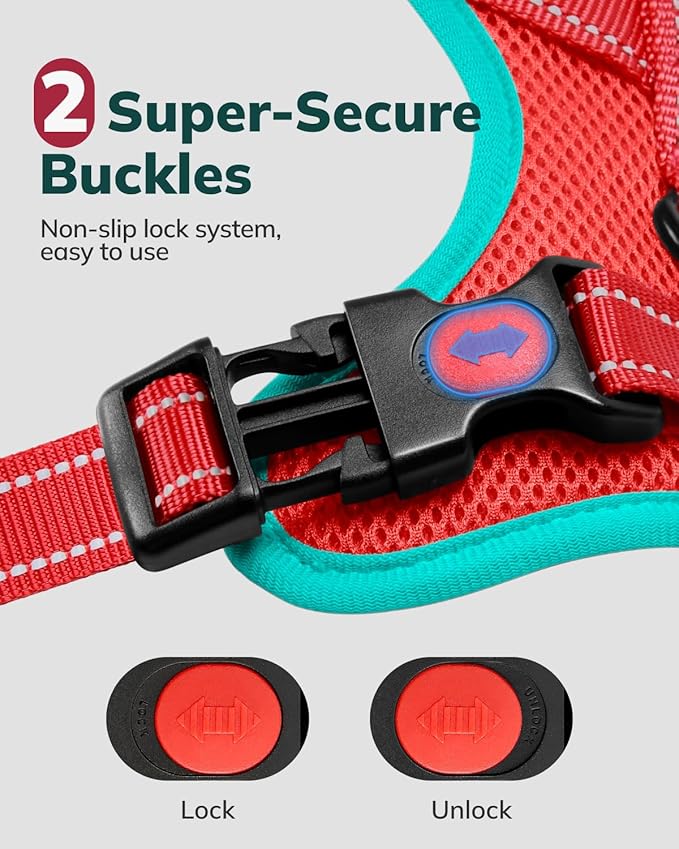 MIDOG No-Pull Dog Harness | Adjustable & Reflective Pet Harness Leash Set for Small Medium Large Dogs Walking, Training| No Choke, Front Clip, Soft Padded Vest with Easy Control Handle - Red, S