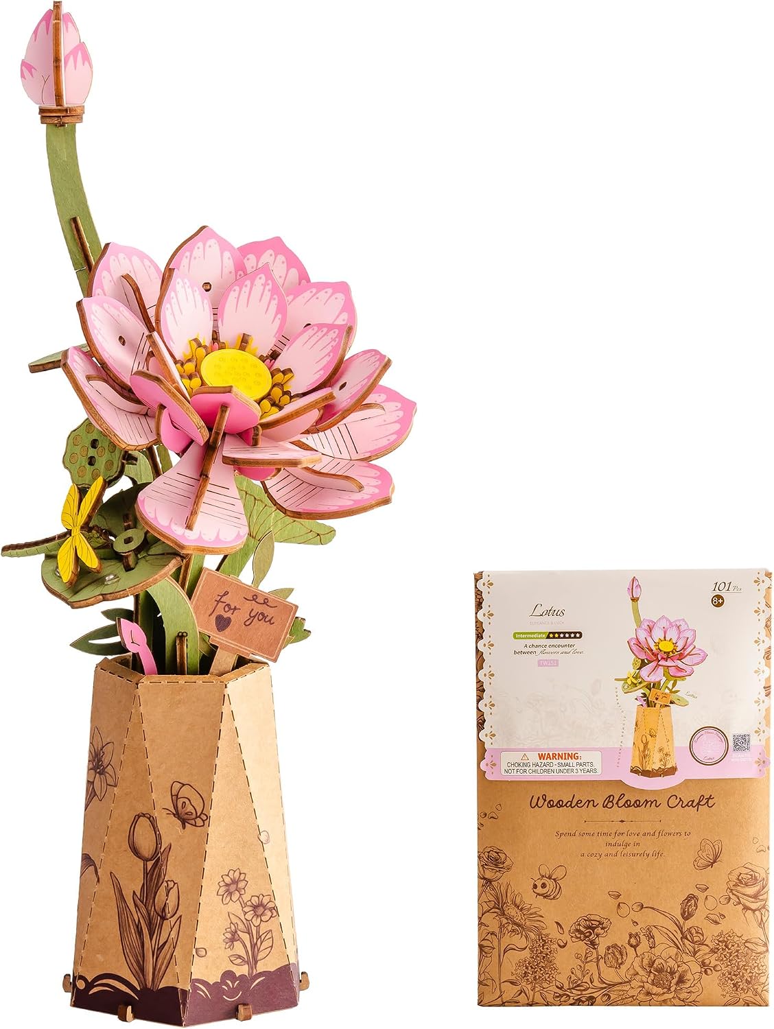 Wowood 3D wooden pink lily flower puzzle assembled model - view 6