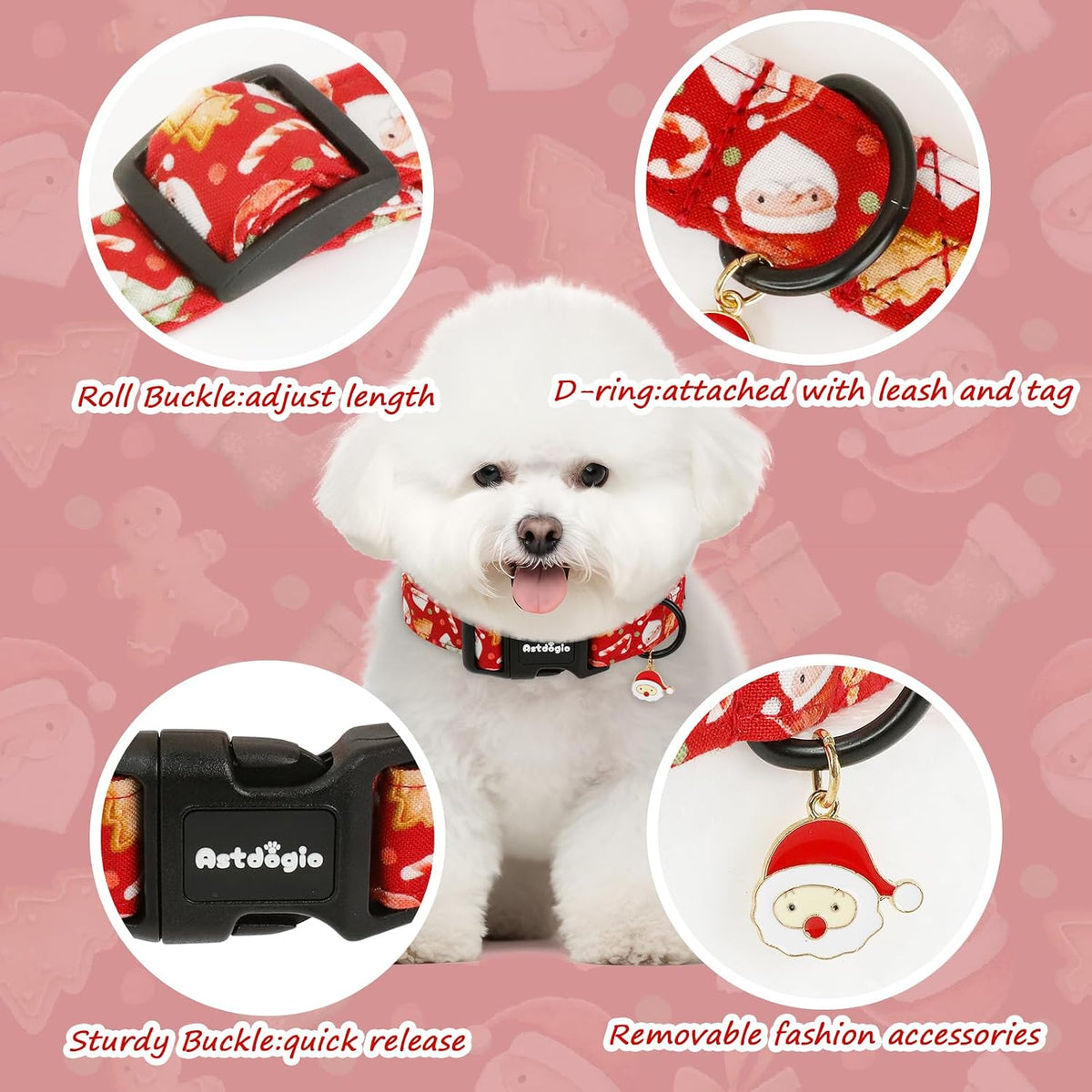Medium Dog Collars for Male Dogs - Magic Red Christmas / S - image 3