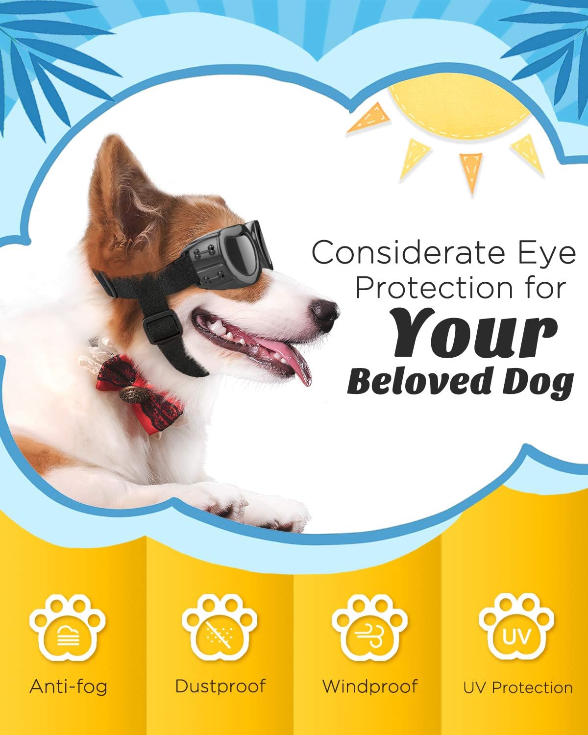 Lewondr Small Dog Sunglasses UV Protection Heart Shape Dogs Goggles - Black / Solid - image 4