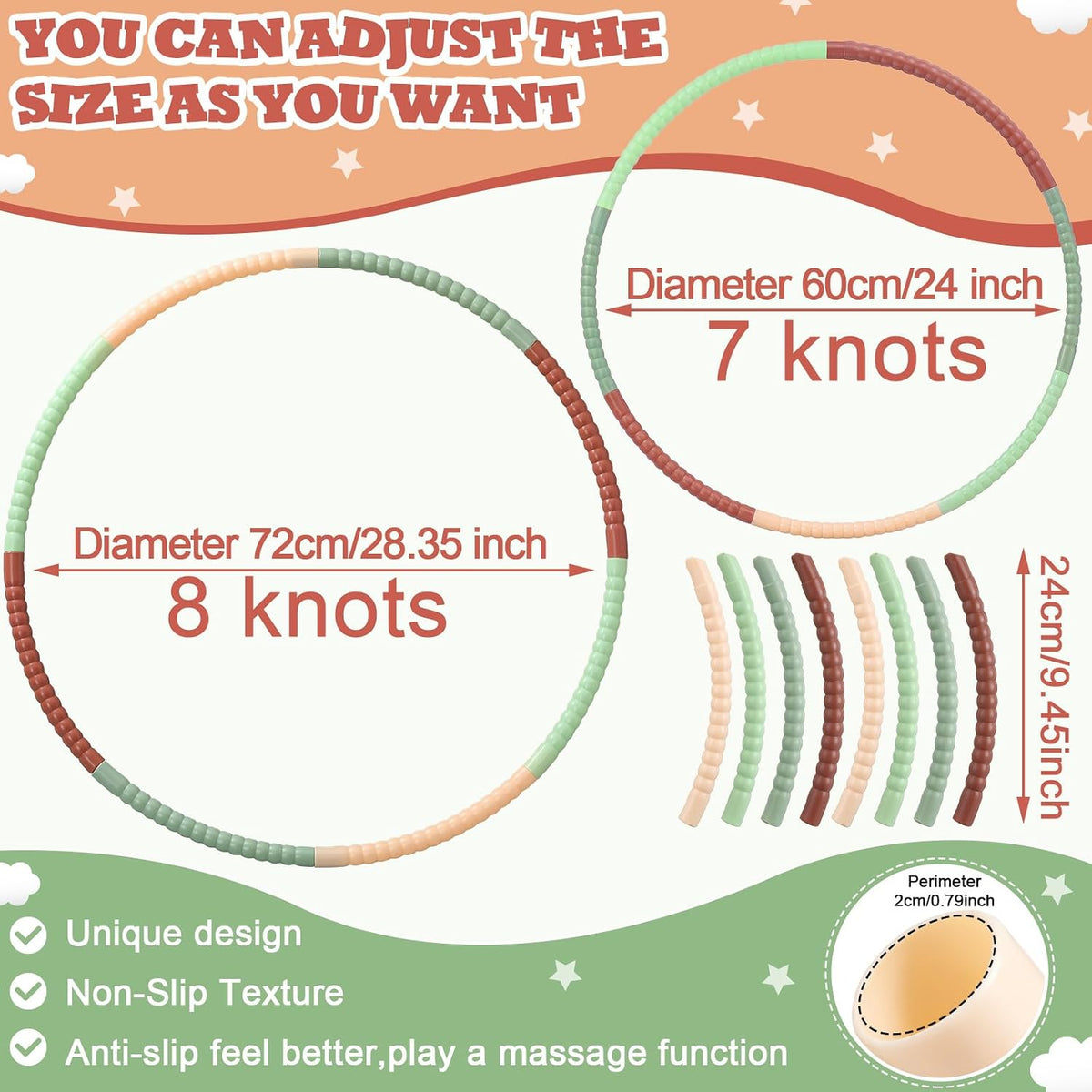 Vinsot plastic hoops for kids, 16 multicolor snap-together exercise hoops - view 7