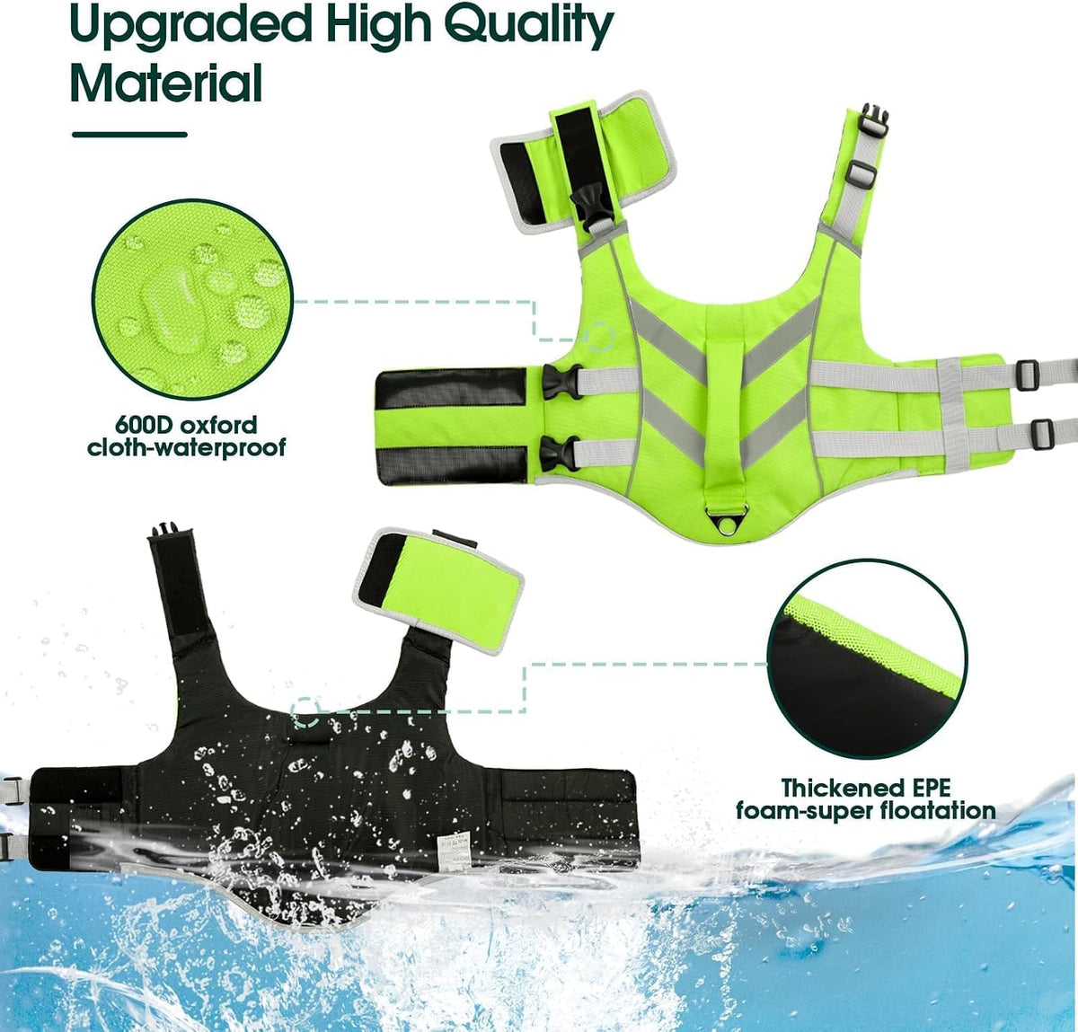 Kuoser Reflective Dog Life Jacket - M (Chest Girth:20.5-25.2'') / Green - image 4