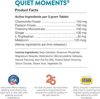 NaturVet Quiet Moments Calming Aid Dog Supplement, Helps Promote Relaxation, Reduce Stress, Storm Anxiety, Motion Sickness for Dogs (Quiet Moments Melatonin, 60 Soft Chews)