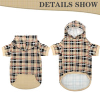 Plaid Dog Hoodie - British Style Warm Dog Sweater Shirt with Leash Hole,Pitbull Clothes - Beige / Medium - image 4