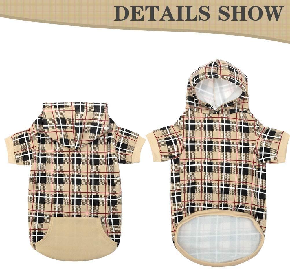 Plaid Dog Hoodie - British Style Warm Dog Sweater Shirt with Leash Hole,Pitbull Clothes - Beige / Medium - image 4