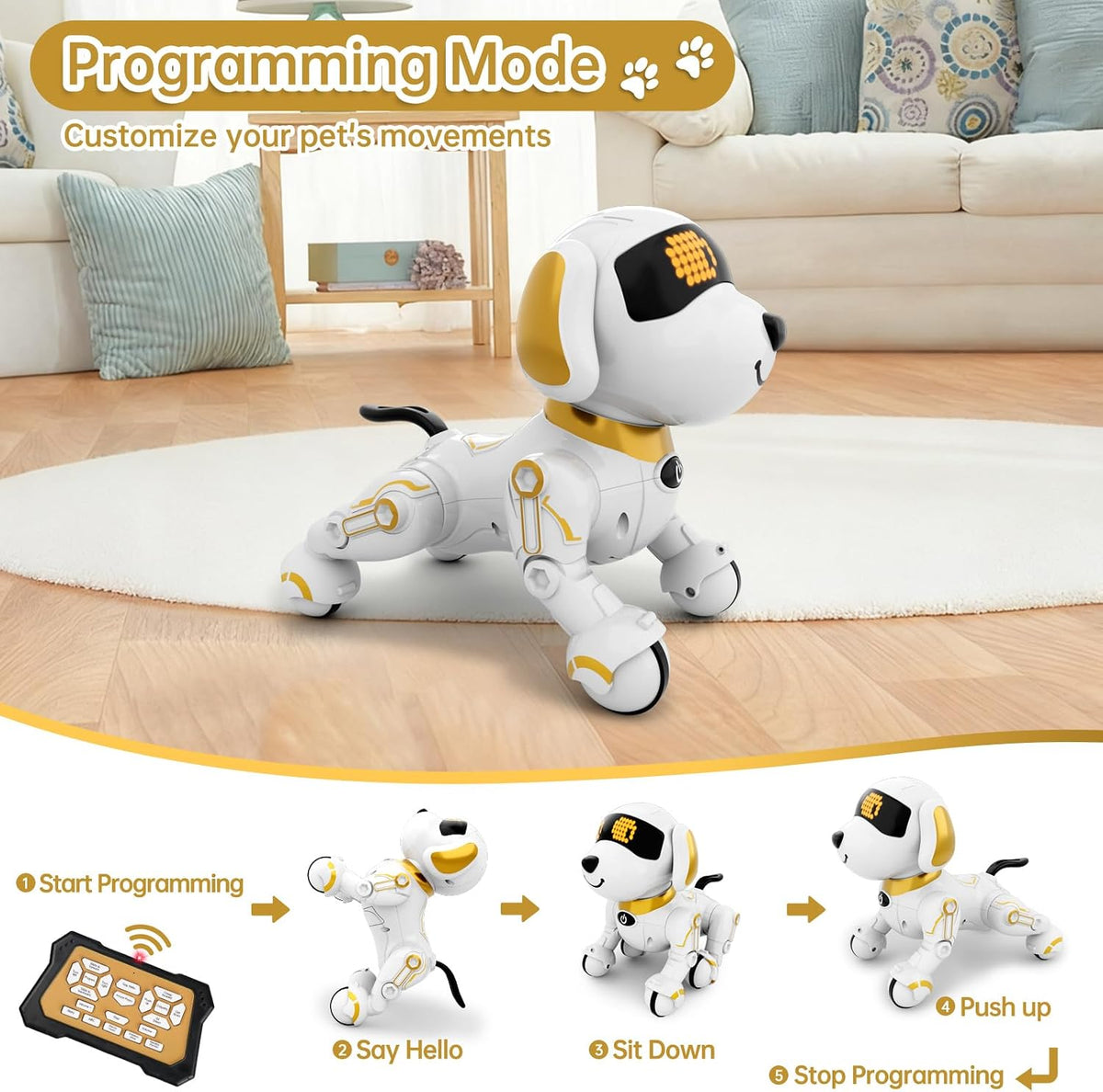 Dwi Dowellin Robot Dog Toy - Gold - image 3
