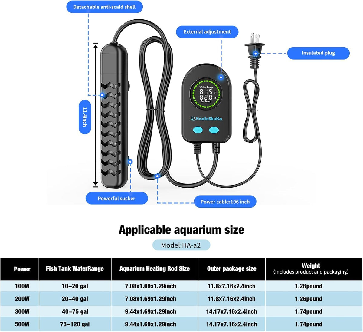 100W Submersible Fish Tank Heater for 10-20 Gallon with Auto Shut-Off - 300W - image 3