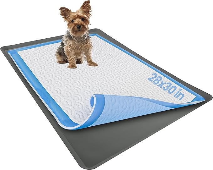 TidyFriend Dog Pee Pad Holder Tray Fits for 28” x 30” Wee Wee Pee Pads - Stable Grip, Raised Edges, Quick-Wipe Silicone Surface Dog Potty Tray Holder for Indoor Flooring Protection (Grey)
