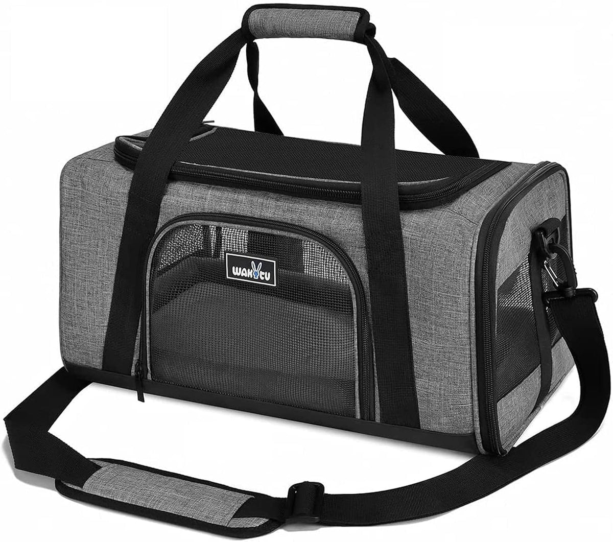 Wakytu TSA & Airline Approved Soft Pet Carrier for Cats/Dogs - 17.7"L x 11.0"W x 8.3"H / 1.0 Grey